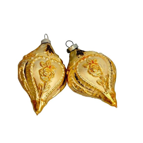 2 Antique Blown Glass Christmas Victorian Ornate Ornaments West Germany 4" - Picture 4 of 6